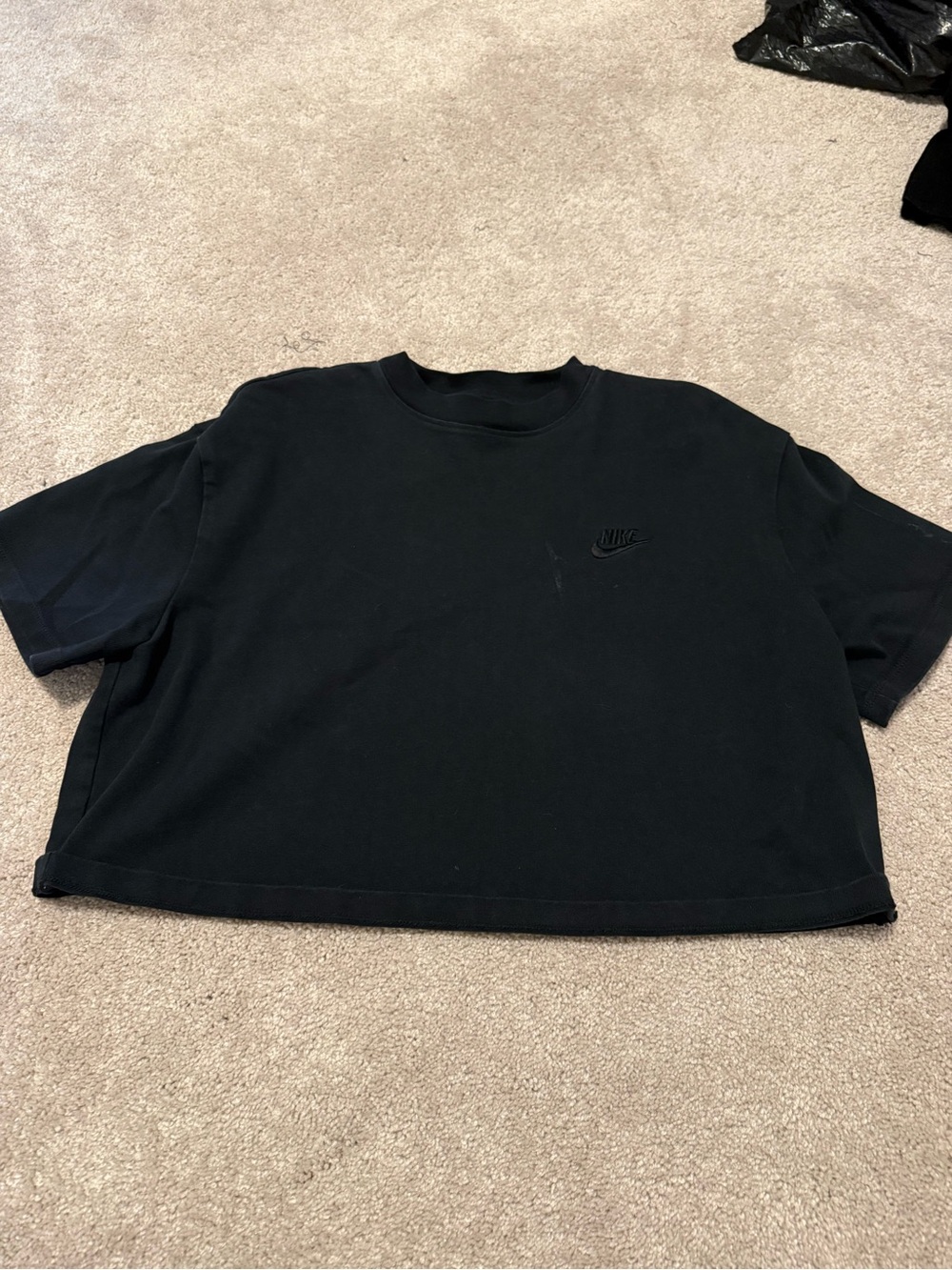 Nike Black Cropped Crewneck Tee with Subtle Logo